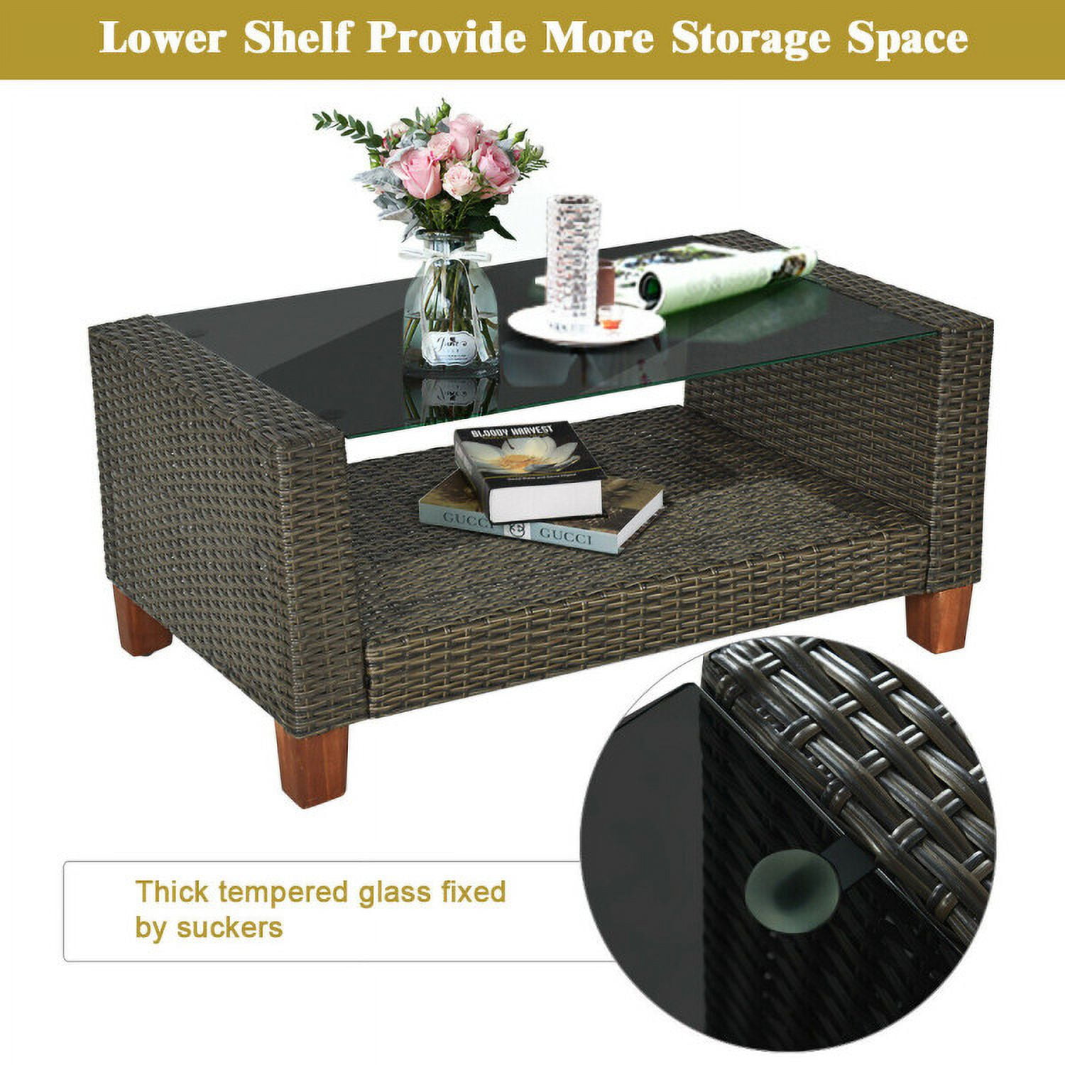 Aimee Lii 4 Pieces Patio Rattan Furniture Set with Cushions, Modern Patio Furniture Aimee Lii 4 Pieces Patio Rattan Furniture Set with Cushions, Modern Patio Furniture