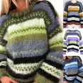 thumbnail image 5 of Women Long Sleeve Knit Loose Sweater O-Neck Contrast Colored Striped Jumper Top, 5 of 14