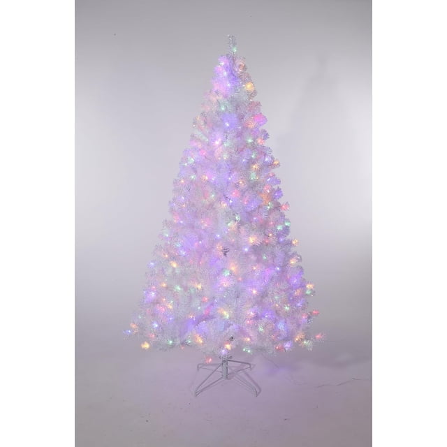 Bingirl 7.5-Foot White Spruce Pre-Lit Artificial Christmas Tree Equipped with 150 Dual Color LED Lights