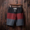 thumbnail image 3 of Owordtank Mens Summer Capris Flat Front Shorts Beach Color Block Cotton Bermuda Shorts, 3 of 3