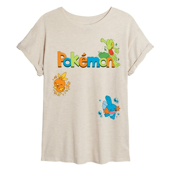 Pokémon - Treecko, Torchic, Mudkip  - Womens Oversized Graphic T-Shirt