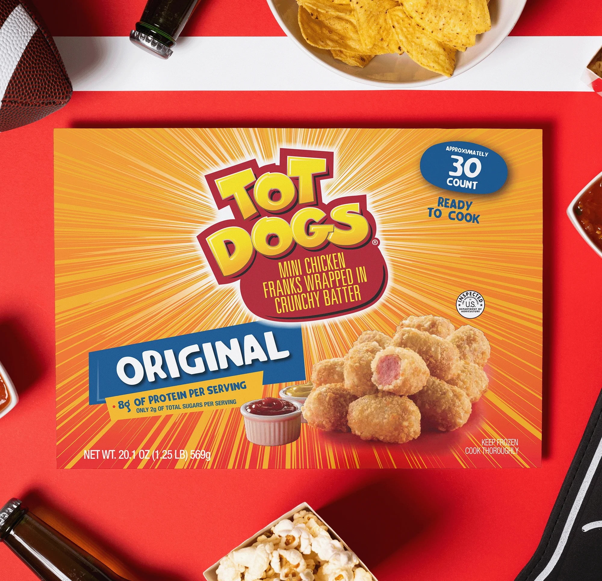 TOTDOGS Original Frozen Chicken Hotdog Fritter Bites, 20.1 oz, 30 Count