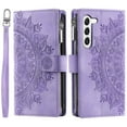 thumbnail image 2 of SaniMore for Samsung Galaxy A35 Case, Luxury PU Leather Skin with Emboss Totem Detachable Crossbody Strap + Zipper Cash Pokcet Card Holder Flip Kickstand Wallet Cover, Purple, 2 of 8