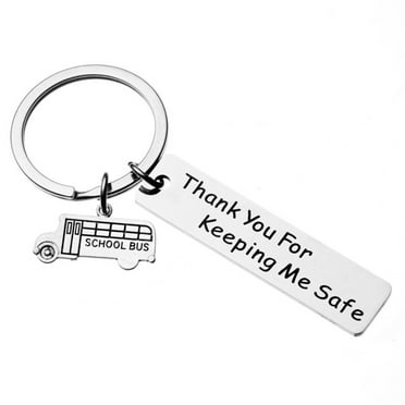 Employee Appreciation Gift School Bus Driver Gifts Stainless Steel Thank You Keychain Gifts Thank You for Keeping Me Safe Keychain for Driver Women Men Retirement Birthday
