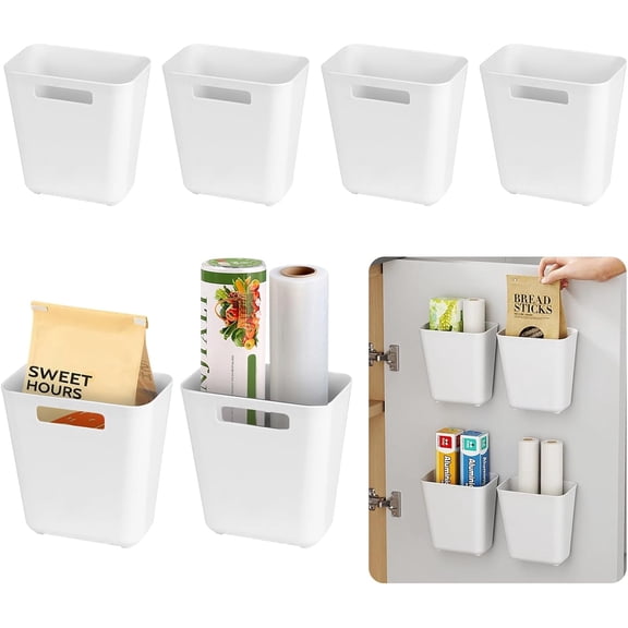 6Pcs Kitchen Cabinet Door Storage Box, Self Adhesive Wall Mounted Cabinet Door Organizer Bin, Stackable Storage Basket for Kitchen Bathroom RV Office Refrigerator Small Items Organizer
