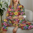 thumbnail image 5 of JUNZAN Daisies Flowers Print Womens Pajama Sets,Long Sleeve Button Down for Women Pjs 2 piece, 5 of 7