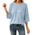 thumbnail image 3 of CAIXIA Lightweight Sweaters For Women Crewneck 3/4 Sleeve Loose Slim Long Sleeve Pullover Tops Thin Basic Clothes Layering Shirts Work Outfits Fall Winter Clothes,Sky Blue, 3 of 7