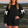 thumbnail image 7 of WTOBBY Women's Solid Color Bow Round Neck Long Sleeve Loose Pullover Sweater Sweatshirt, Decorative Bow Design, Soft and Comfortable for Fashionable Everyday Wear,Black L, 7 of 7