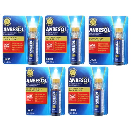 Anbesol Maximum Strength Instant Pain Relief Liquid, 0.41 fl oz (5 pack)