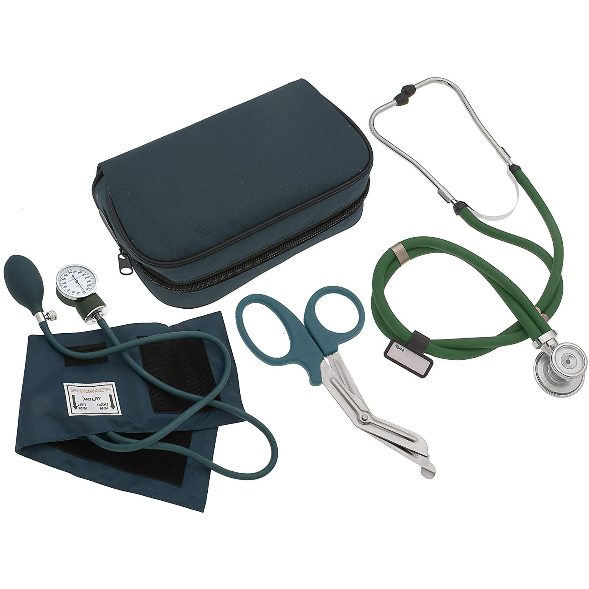 ASA Techmed Nurse Starter Kit - Stethoscope and Blood Pressure Cuff Set  with EMT Shears (Hunter Green) 