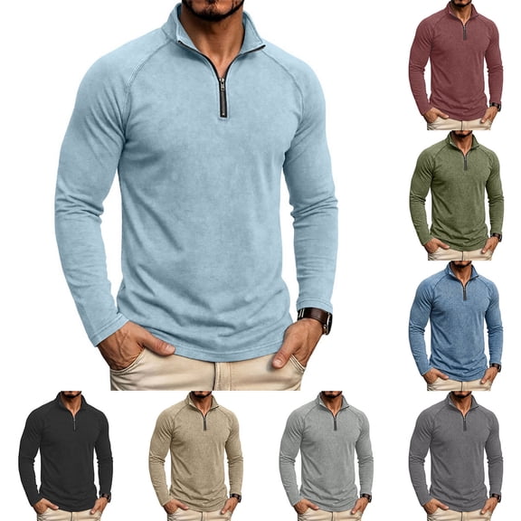 Wrtxtat Retro Quarter Zip Sweatshirts for Men Collared Long Sleeve Washed Printed Fall Summer Workout Travel Vacation Golf Pullover Tee Tops Wine XL