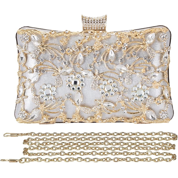 LHSHID Rhinestone Evening Bag for Women Crystal Clutch Bag Sparkly Sequin Glitter Handbag Floral Shoulder Bag