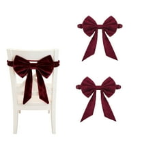 Round Bows Christmas Velvet Burgundy Chair Sashes Elastic, Decorative Chair Bows Ribbon, Chair Bows Tie Back Parties Wedding Decor Dinner Chair Sashes Cover, Wedding Valentines Home Decor