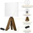 thumbnail image 3 of Small Table Nightstand Lamp with Wooden Tripod Base, White Shade, Set of 2, 3 of 7