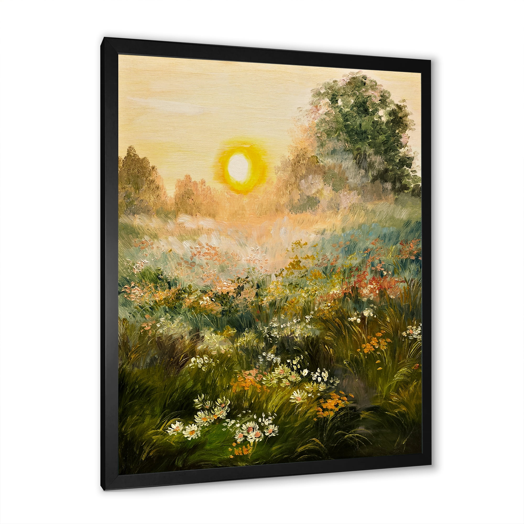 Designart 'The Blossoming Field With Sunrise' Farmhouse Framed Art Print