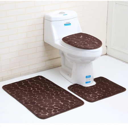 3pcs/set Bathroom Carpets Solid Color Toilet Seat Cushion Non-Slip Mat Rug + Lid Toilet Cover + Bath Mat