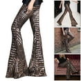 thumbnail image 2 of Women's Glitter Sequins Wide Leg Palazzo Pants High Waist Bells Bottoms Party Flared Trousers Night Out Clubwear, 2 of 8