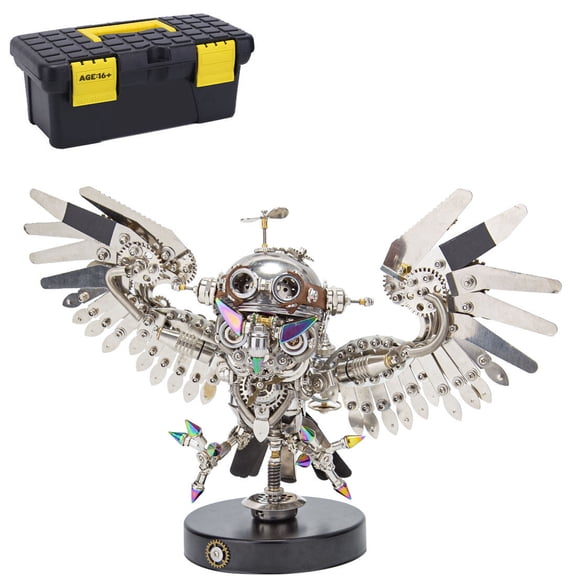 700 PCS Nocturnal Owl 3D DIY Steampunk Metal Assembly Model with Lights - Mechanical DIY Metal Puzzle for Adult, Surrealistic Creative Trendy Ornament Gift for Enthusiast