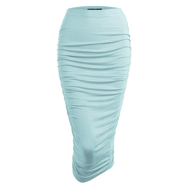 MBJ WB1147 Womens Elegant High Waist Pencil Skirt with Side Shirring L AQUA  - Walmart.com
