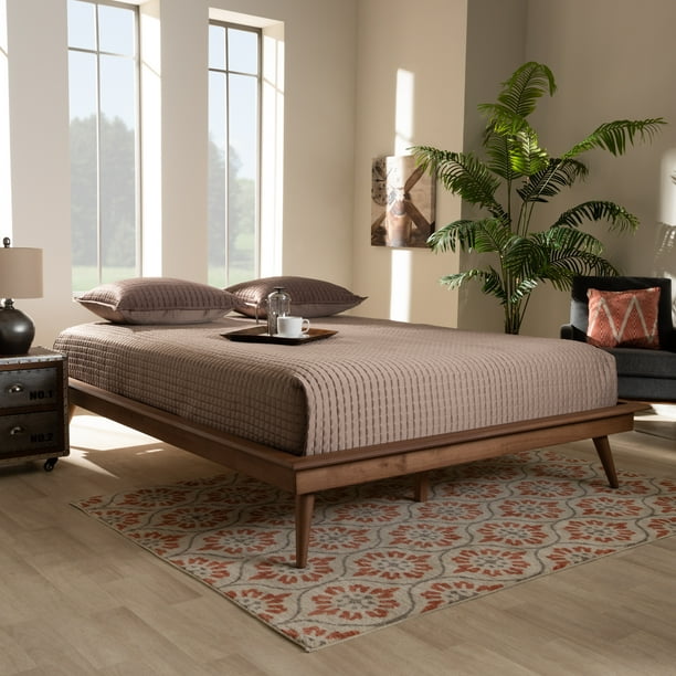 Baxton Studio Karine Mid Century Modern Walnut Brown Finished Wood King Size Platform Bed Frame Walmart Com Walmart Com