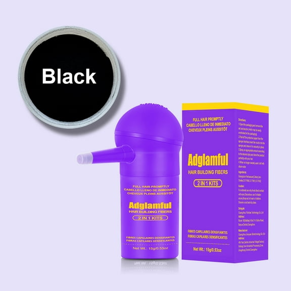 Adglamful Black Hair Building Fibers Kit with Puff Applicator – Instant Full-Hair Look, Natural Thickening Fibers for Men & Women, Easy Application, Lightweight & Long-Lasting – 15g Black