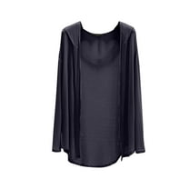 nerohusy Womens Thin Cardigan for Summer Casual Lightweight Open Front Cardigans Long Sleeve Modal Duster Hooded Solid Color Thin Dark Gray,XXXXXL