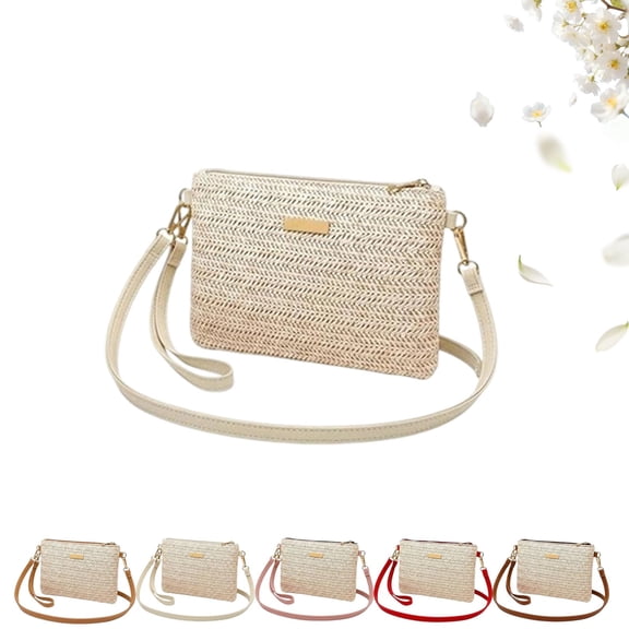 Women's Woven Straw Shoulder Clutch Bag, Small Straw Crossbody Purse for Women Summer Beach Bag with Removable Wristlet Strap