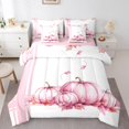 thumbnail image 1 of YST Courtepointe Citrouille d'Automne 7 Pcs Ensemble de Literie Récolte d'Automne pour Très Grand Lit Enfants Garçons Ados Feuilles d'Érable Ensemble de Draps Joyeuse Action de Grâce Rustique Rose Citrouille Drap-Housse,2 Taies d'Oreiller,Blanc, 1 of 1