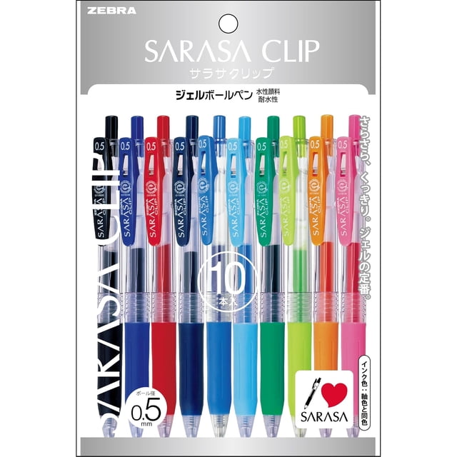 Boligrafos de Gel Zebra Sarasa Push Clip P JJ15 10C Punta Fina 0.5 mm Set 10 Colores