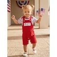 thumbnail image 3 of Loicainy Baby Toddler Boy Girl 4th of July Overalls Outfit 3 6 12 18 Months Patriotic Short Sleeve Striped Romper with Flag Embroidery Pants 2Pcs Clothes Set, 3 of 9