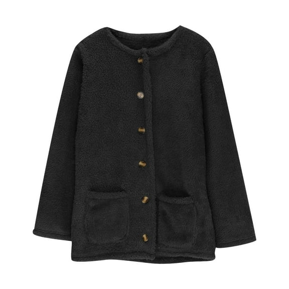 HTNBO Women Fuzzy Fleece Jacket Pajama Tops Button Down Sleepwear Long Sleeve Plush Warm Winter Coat with Pockets