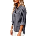 thumbnail image 4 of Enjoytime Denim Blouses for Women Dressy Casual Collared Button Down Shirts Fall Trendy Long Sleeve Tops, 4 of 8