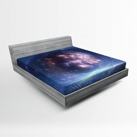 Ambesonne Nebula Fitted Sheet, Star Clusters Universe, Queen Size, Navy Purple