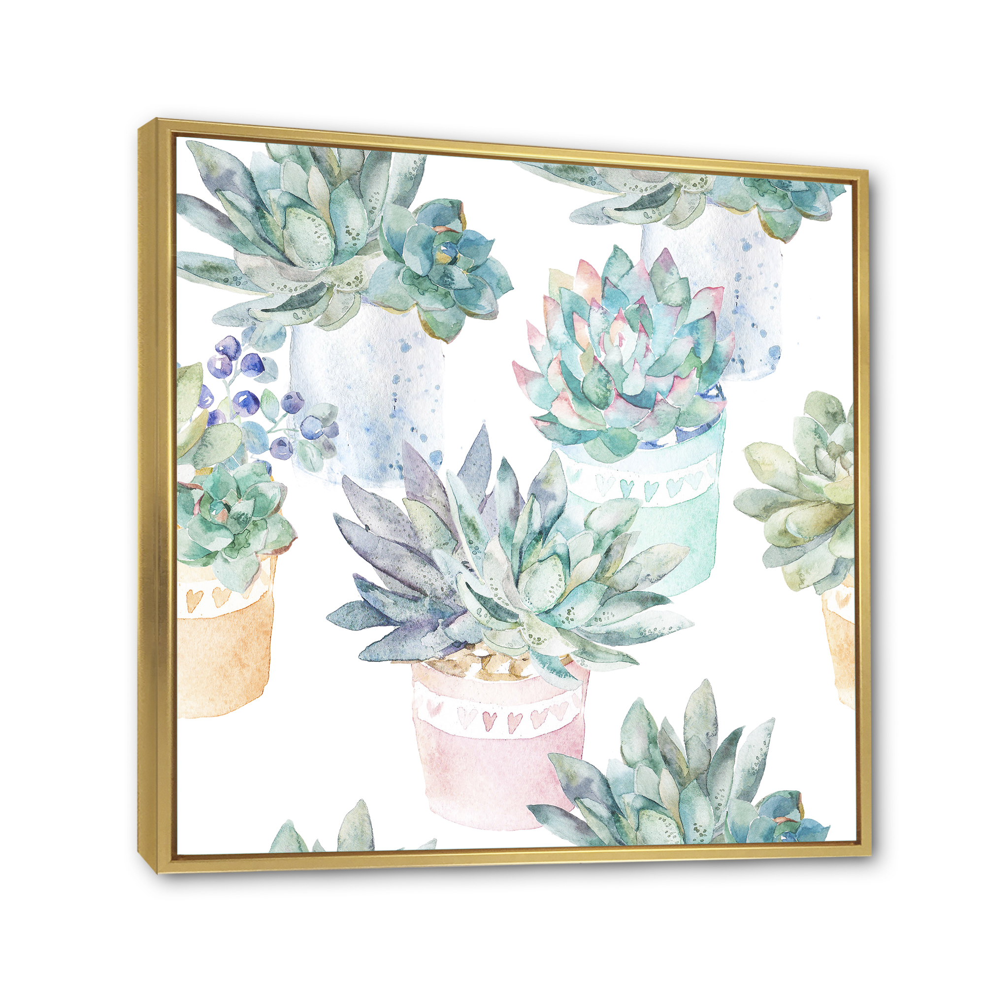 Designart 'Pastel Toned Succulent Housplants in Flowerpots' Traditional Framed Canvas Wall Art Print