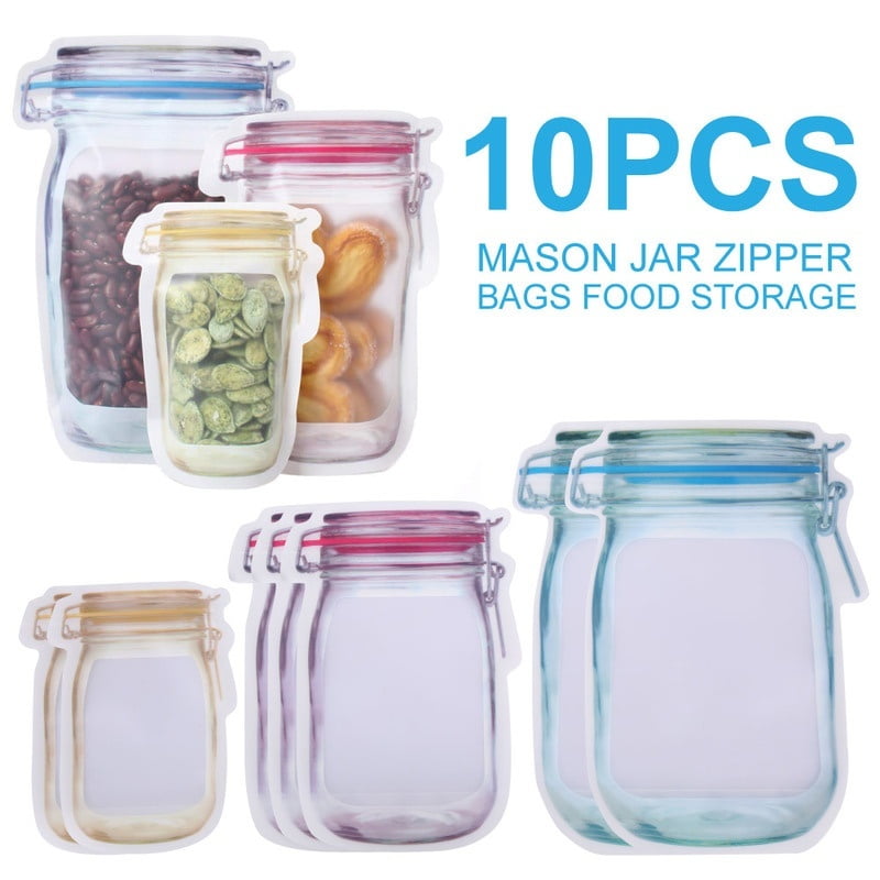 Mason Jar Pattern Portable Food Saver Storage Bags Reusable Snack Ziplock Bags 