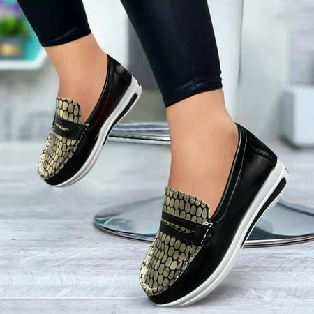 

FZM Women shoes Ladies Fashion Leather Round Toe Low Top Overfoot Thick Sole Casual Shoes