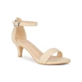 thumbnail image 1 of BLISSFUL STEP Women's Strappy Open Toe Kitten Ankle Heels Sandals Beige 9, 1 of 7