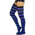 thumbnail image 6 of ToBeInStyle Womens Vibrant Horizontal Wide Striped Thigh High Stockings - Black w/ Royal Blue Stripes - One Size, 6 of 6