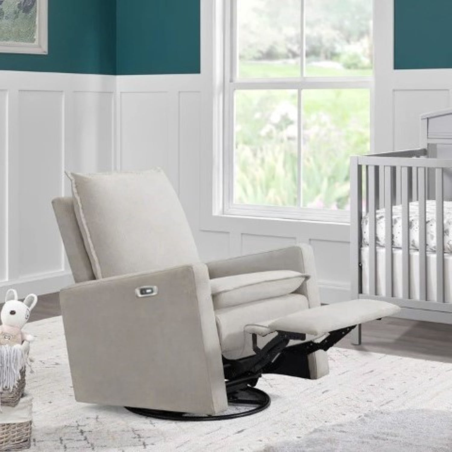 Oxford Baby Uptown Power Upholstered Glider Recliner Rocking Chair 270° Swivel for Nursery and Living Room – Sand​