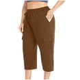thumbnail image 6 of FAIWAD Plus Size Capris for Women Summer Casual Drawstring Elastic High Waisted Athletic Hiking Cargo Pants with Pockets, 6 of 9