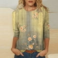 thumbnail image 2 of Pompotops T-shirt Imprimé Loose Mode Femme Manches 3/4 Col Rond Dégagement Hauts Décontractés, 2 of 5