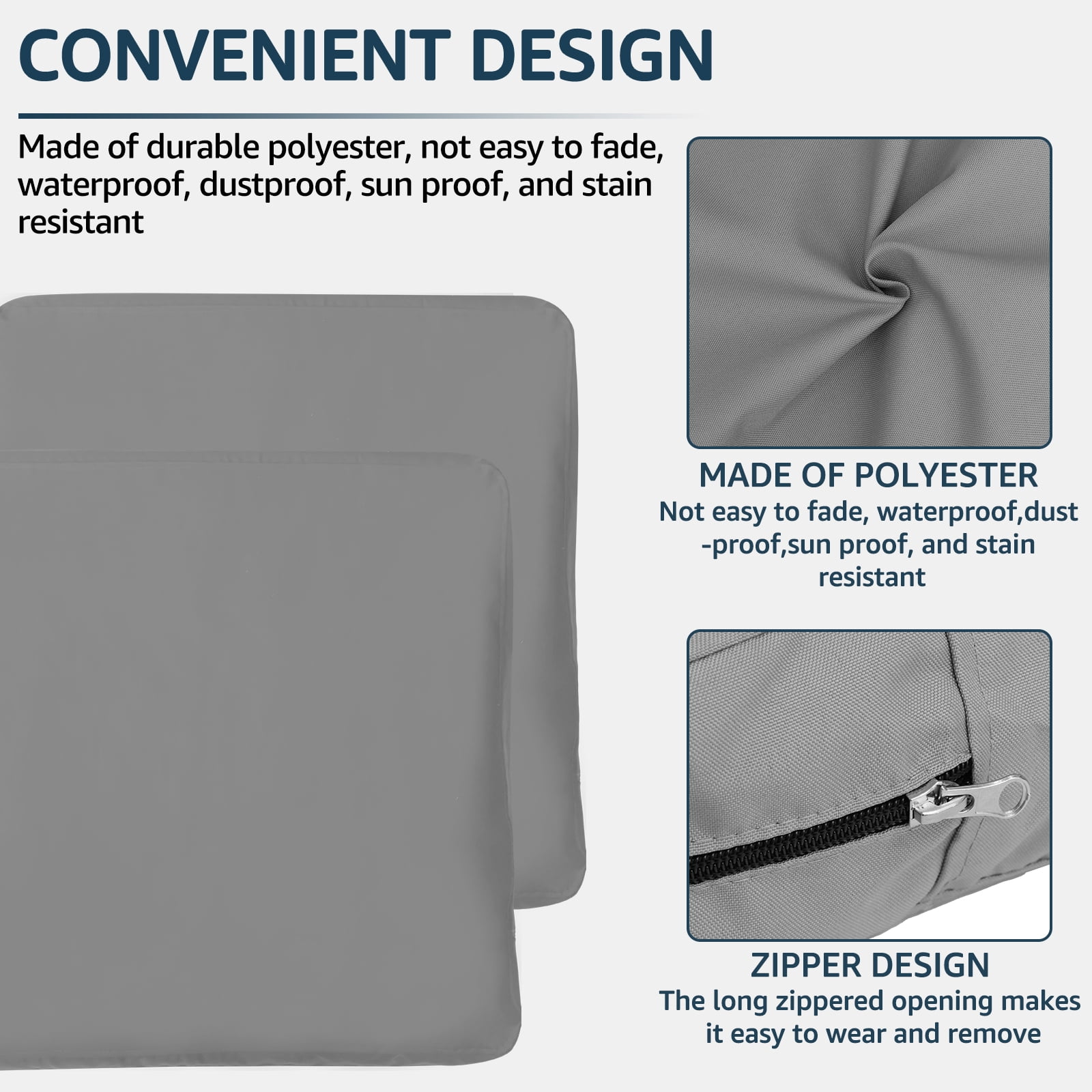 Light Gray Outdoor Seat Pad Cover, Patio Chair Cushion Replacement Covers , 24" x 24", 4 Pack