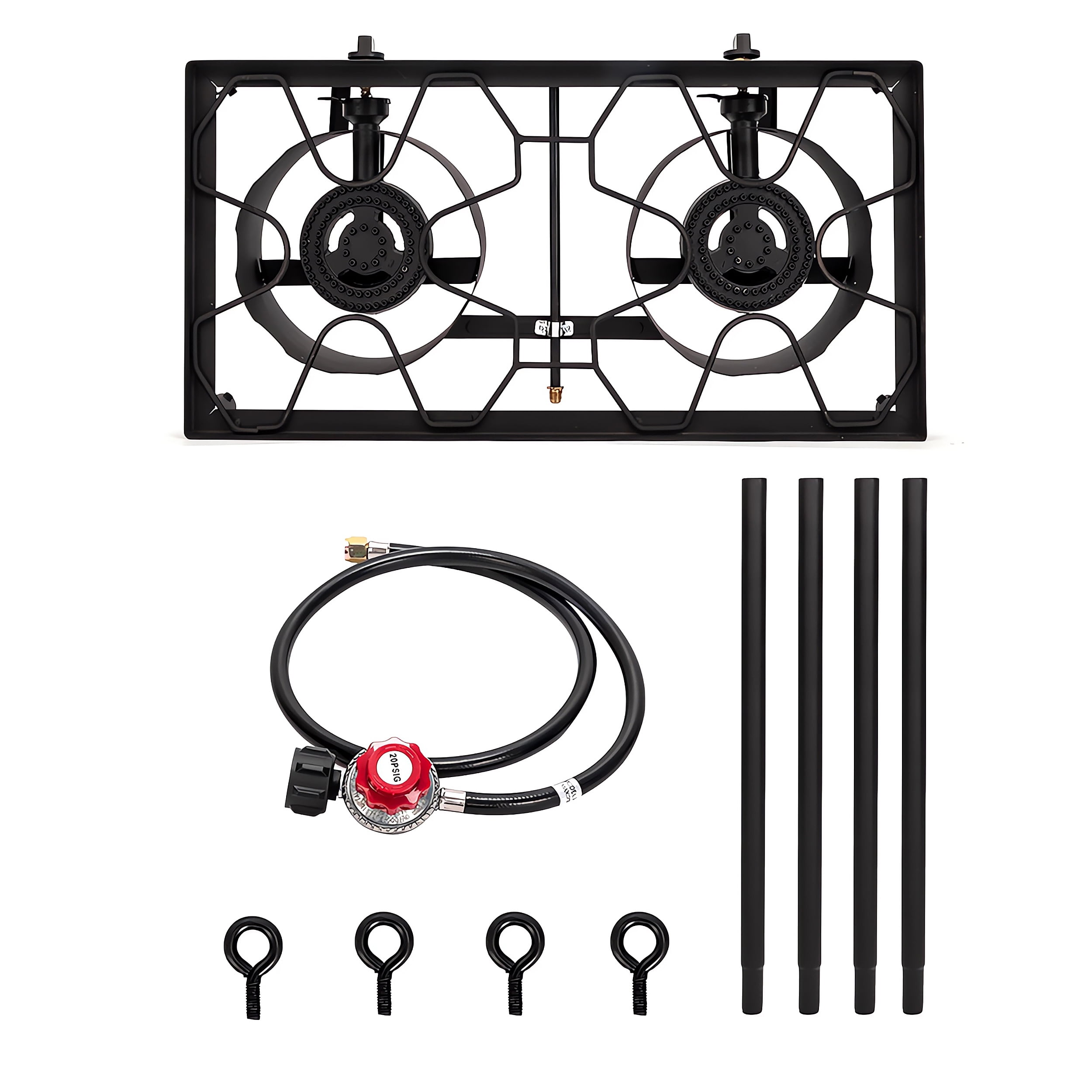 150,000 BTU Double Burner Propane Stove, Heavy-Duty Outdoor Portable Camp Stove with 4ft Steel Braided Hose and Removable Legs for Camping, Hunting, Backyard Bbq Cookouts