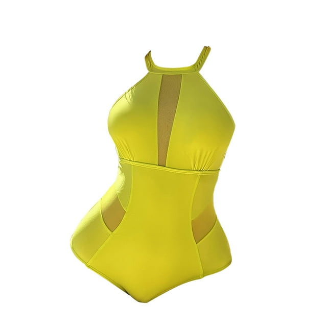 Aayomet Sexy Swimsuits for Women Slimming One Piece Bathing Suits Ruffle Sleeve Modest Swimwear,Yellow XL