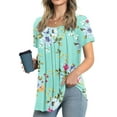 thumbnail image 3 of Fantaslook Dressy Blouses for Women Pleated Short Sleeve Tunic Tops Casual Floral Shirts, 3 of 7