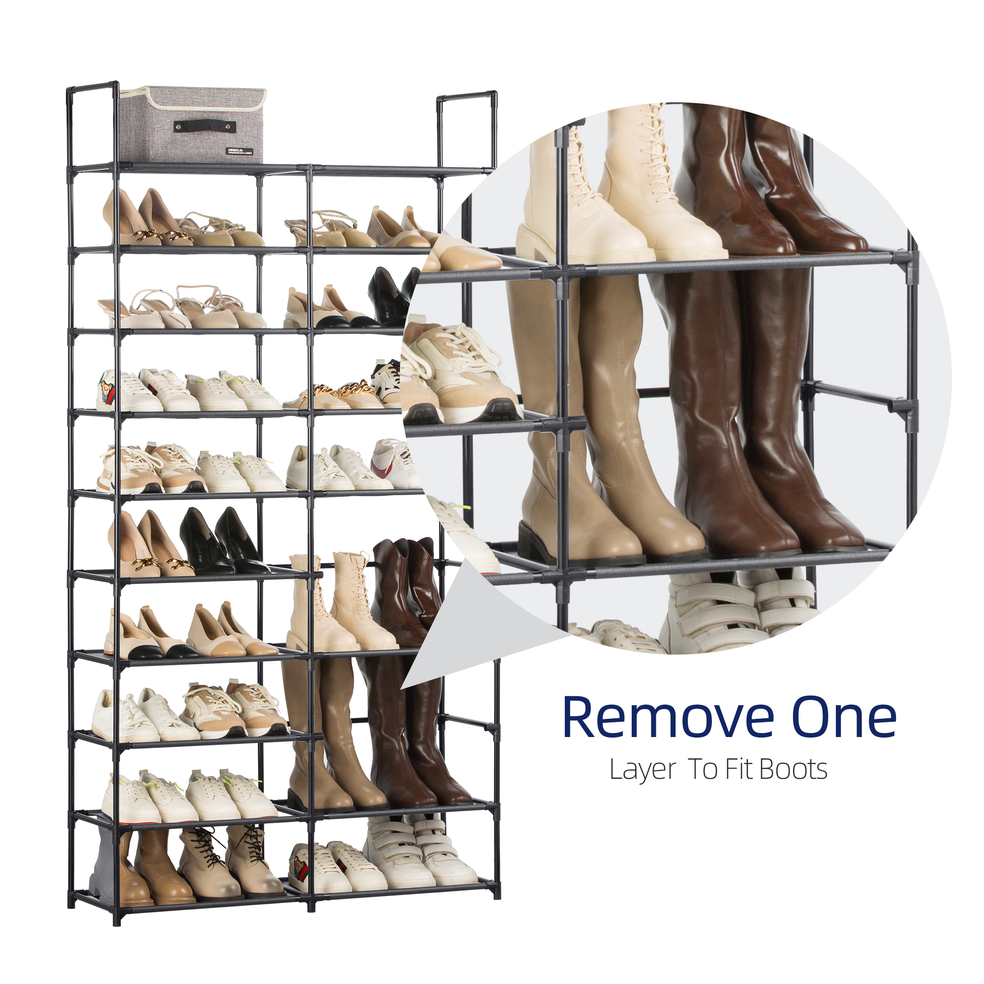 HODYANN 10-Tier Shoe Rack Storage Organizer, Non-Woven Fabric and Metal Shelf, up to 40 Pairs, Black