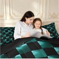 thumbnail image 4 of Manfei Checkered Art King Size Comforter Sets,Geometric Plaid Comforters King Size,Green,Black Reversible,3-Piece,1 Comforter and 2 Pillowcases,3-Piece,1 Comforter and 2 Pillowcases, 4 of 7