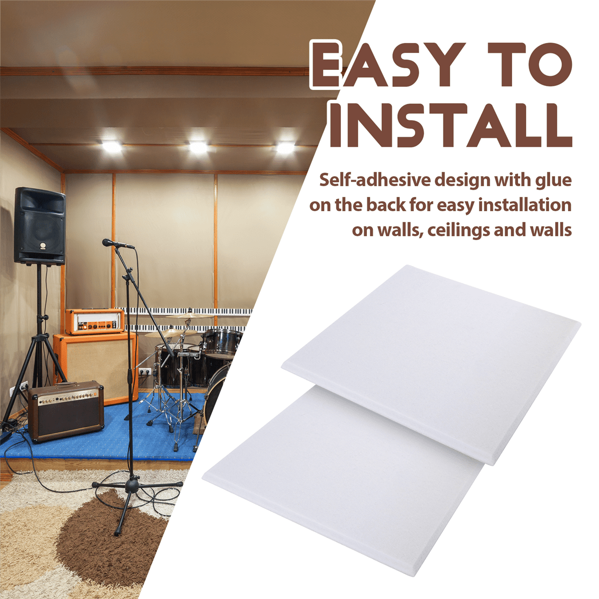 Self-Adhesive Acoustic Panels 12 Pack,12 x 12 x 0.4 inch Sound Proof Padding,Sound Absorbing Panel for Home ,White