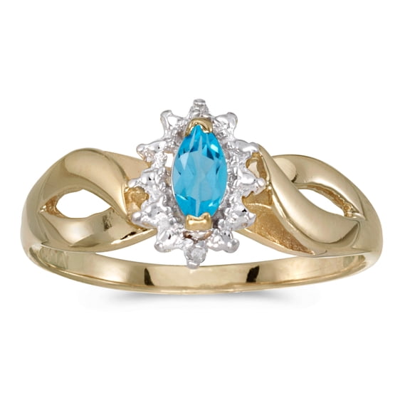 10k Yellow Gold Marquise Blue Topaz And Diamond Ring