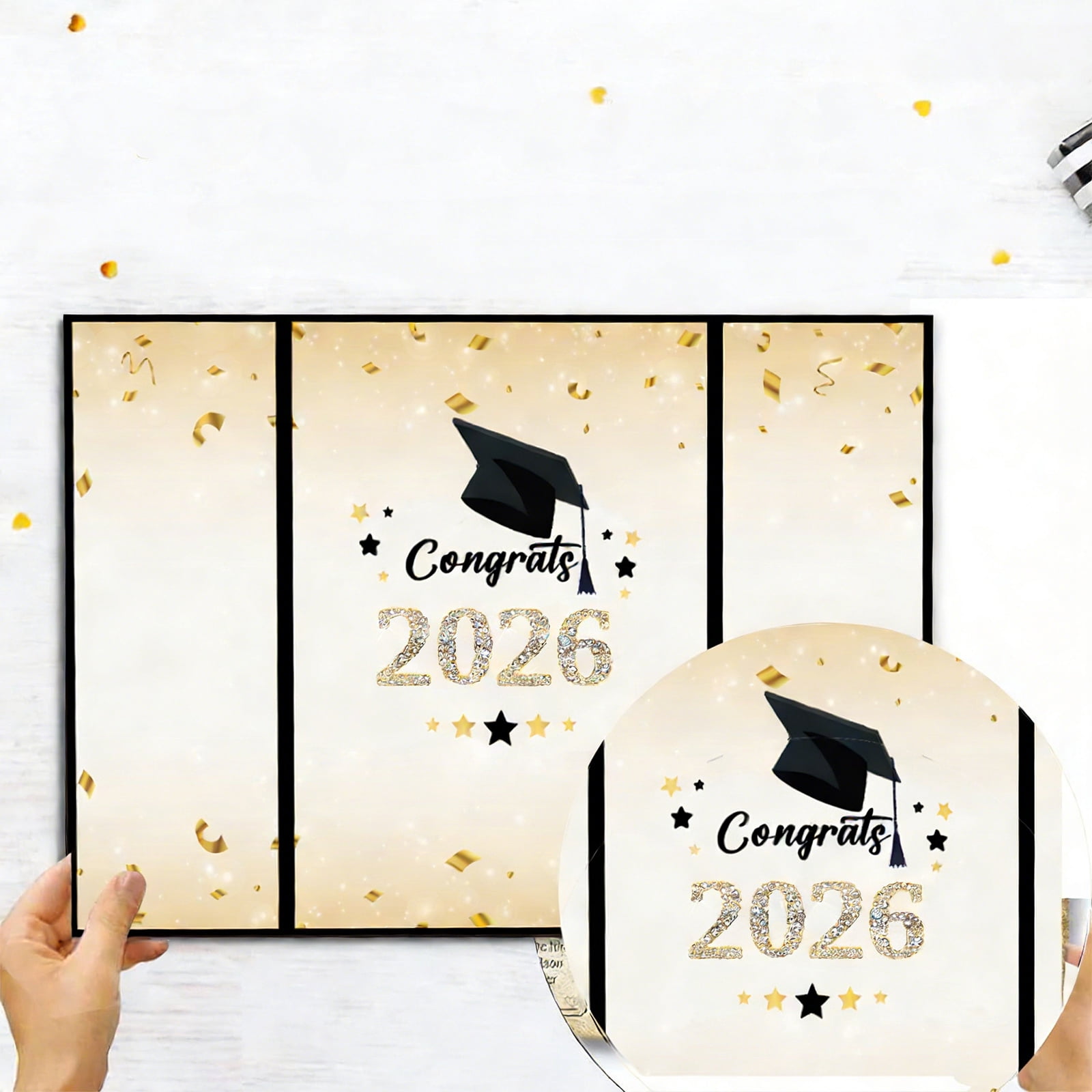 Graduation Season 1PC Guest Book, Black Signature Book with 2026 Grad Cap & Gold Confetti Design, for Graduation Party Sign-in, Birthday Gift, Graduation Signature, Retirement Farewell - Black, with
